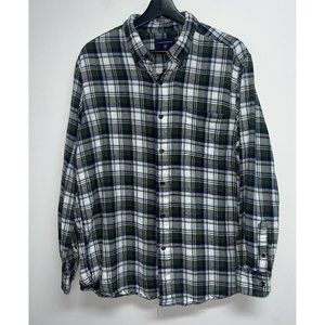 Saddlebred Flannel Shirt Mens Size L Green Blue White Plaid Button Down Workwear